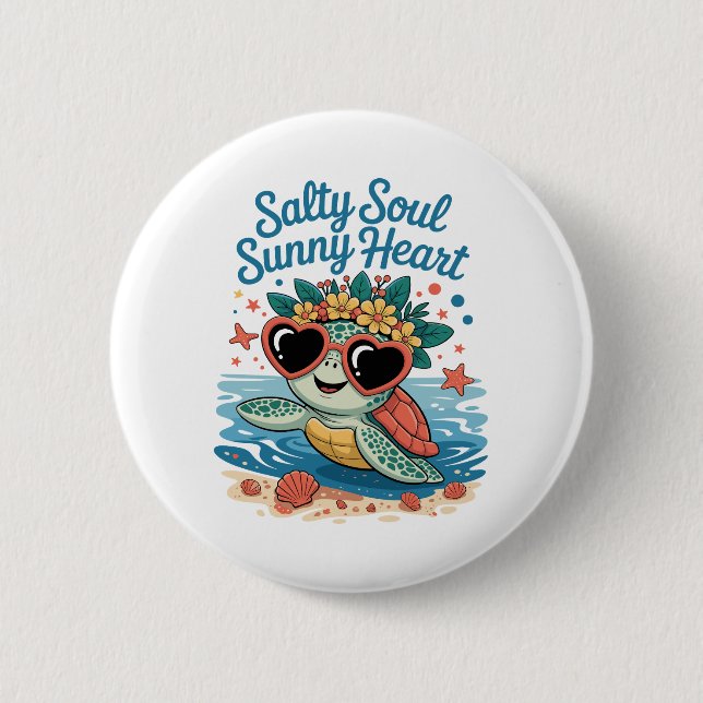 Salty Soul Sunny Heart Turtle Summer 6 Cm Round Badge (Front)