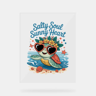 Salty Soul Sunny Heart Turtle Summer Acrylic Sign