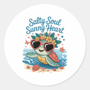 Salty Soul Sunny Heart Turtle Summer Classic Round Sticker