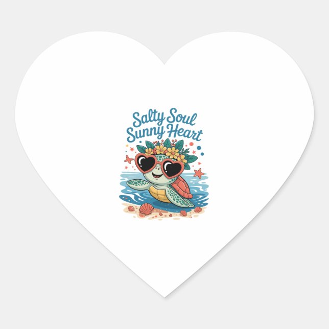 Salty Soul Sunny Heart Turtle Summer Heart Sticker (Front)