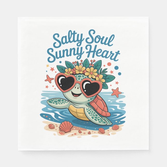 Salty Soul Sunny Heart Turtle Summer Napkin (Front)