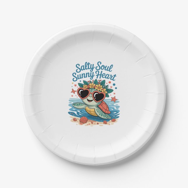 Salty Soul Sunny Heart Turtle Summer Paper Plate (Front)