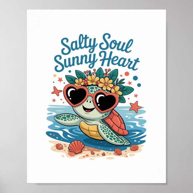 Salty Soul Sunny Heart Turtle Summer Poster (Front)