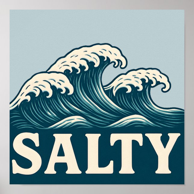 Salty Teal Blue Surf Beach Waves Nautical Coastal Poster (Front)