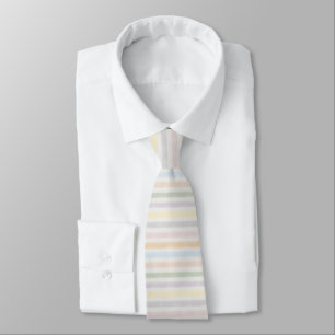 Salty Watercolor Pastel Stripes On Cloud White Tie