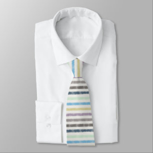 Salty Watercolor Pastel Stripes On Cloud White Tie