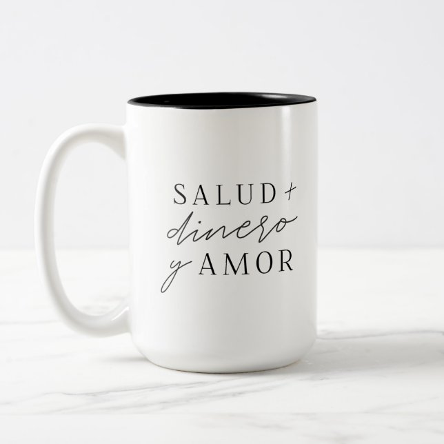 Salud Dinero y Amor Two-Tone Coffee Mug (Left)