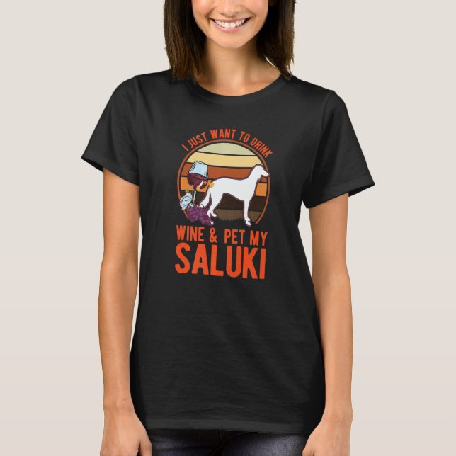 Saluki And Wine Persian Greyhound Saluki   T-Shirt (Front)