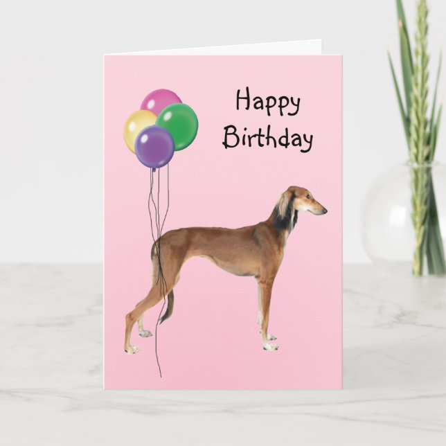 Saluki, Birthday Balloons Card (Front)