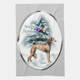 Saluki Christmas Tea Towel