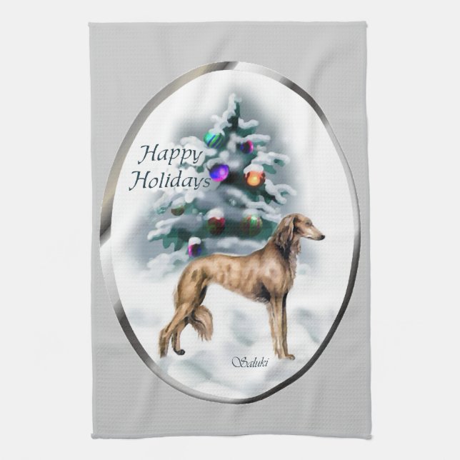 Saluki Christmas Tea Towel (Vertical)