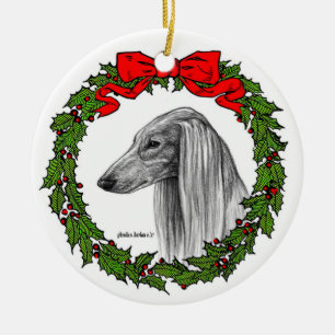 Saluki Dog Art by Glenda S. Harlan Ceramic Tree Decoration