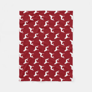 Saluki Dog Breed Silhouettes Pattern Red and White Fleece Blanket
