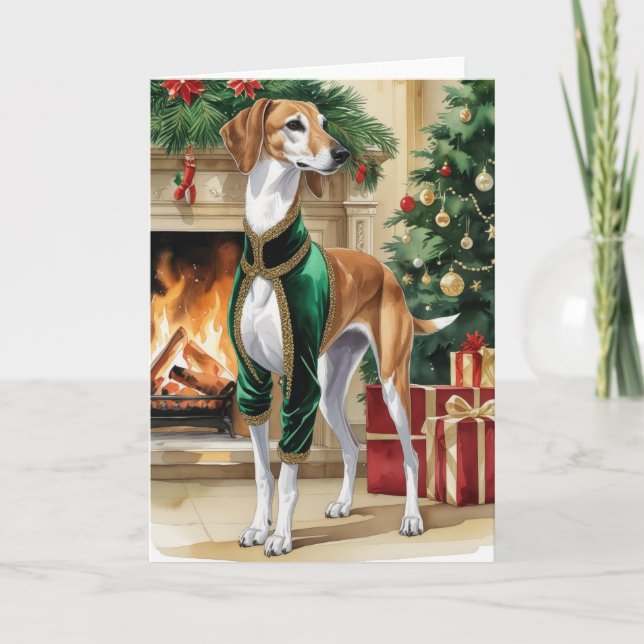 Saluki Dog Christmas Greeting Card (Front)
