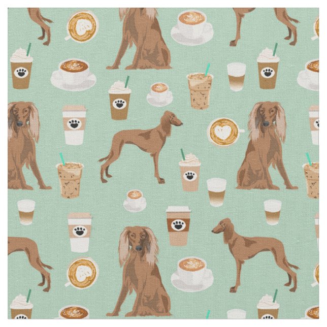 Saluki dog coffee lover mint fabric (Close Up)