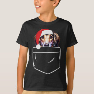 Saluki Dog Santa Hat Christmas Pocket Fun Xmas T-Shirt