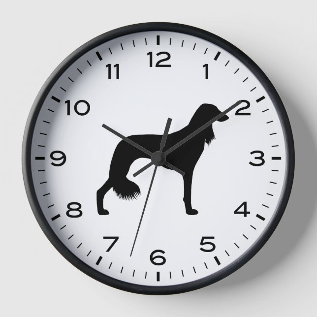 Saluki Dog Silhouette with Numbers and Minutes Clock (Front)