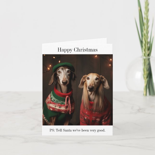 Saluki Dogs Happy Christmas Card (Front)