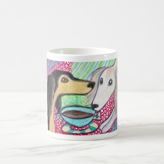 SALUKI Drinking Coffee Feathered Art Coffee Mug (Center)