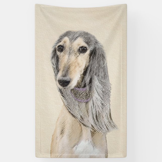 Saluki (Fawn) Painting - Cute Original Dog Art Banner (Vertical)