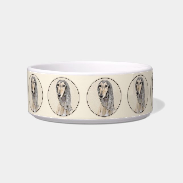 Saluki (Fawn) Painting - Cute Original Dog Art Bowl (Left)