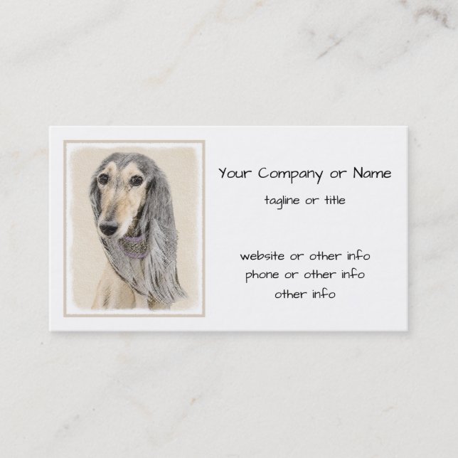 Saluki (Fawn) Painting - Cute Original Dog Art Business Card (Front)