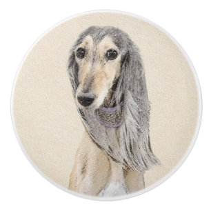 Saluki (Fawn) Painting - Cute Original Dog Art Ceramic Knob