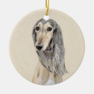 Saluki (Fawn) Painting - Cute Original Dog Art Ceramic Tree Decoration