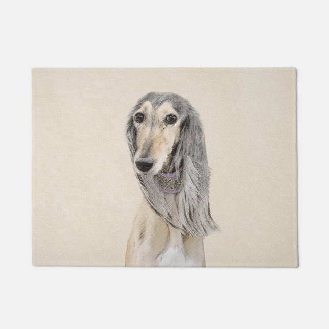Saluki (Fawn) Painting - Cute Original Dog Art Doormat (Front)