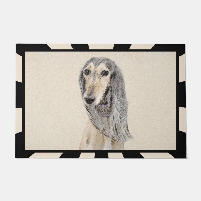 Saluki (Fawn) Painting - Cute Original Dog Art Doormat (Front)