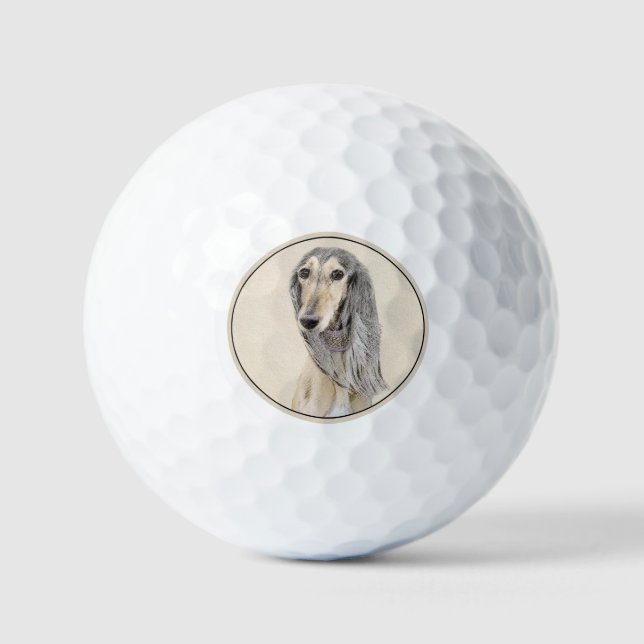 Saluki (Fawn) Painting - Cute Original Dog Art Golf Balls (Front)