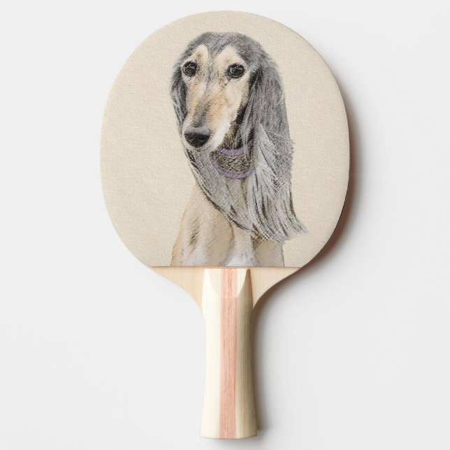 Saluki (Fawn) Painting - Cute Original Dog Art Ping Pong Paddle (Front)