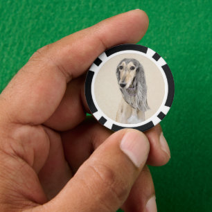 Saluki (Fawn) Painting - Cute Original Dog Art Poker Chips