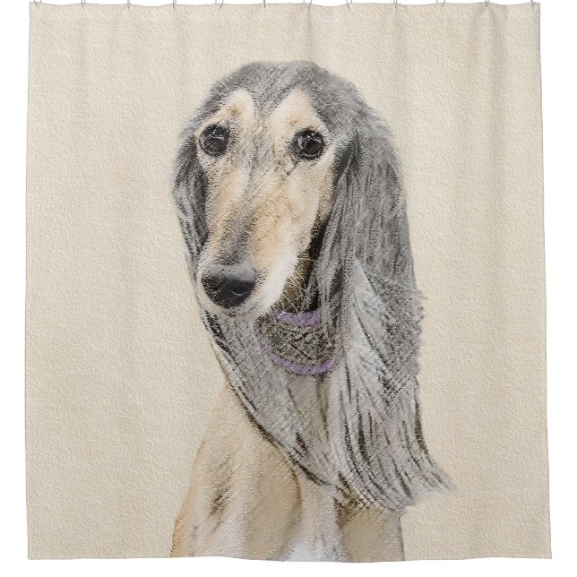 Saluki (Fawn) Painting - Cute Original Dog Art Shower Curtain (Front)