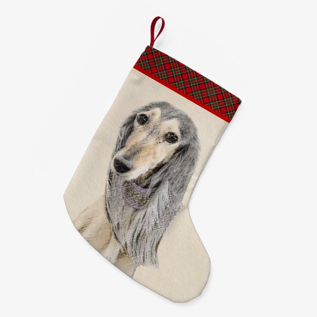 Saluki (Fawn) Painting - Cute Original Dog Art Small Christmas Stocking (Front (Hanging))