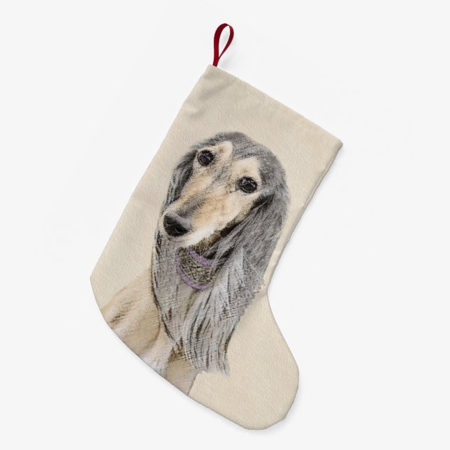 Saluki (Fawn) Painting - Cute Original Dog Art Small Christmas Stocking (Front (Hanging))