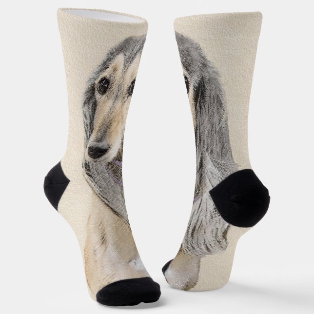 Saluki (Fawn) Painting - Cute Original Dog Art Socks (Angled)