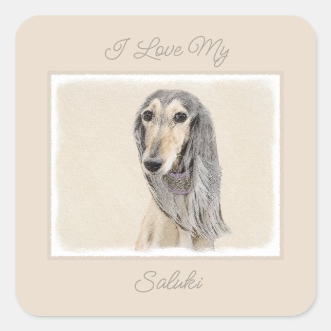 Saluki (Fawn) Painting - Cute Original Dog Art Squ Square Sticker (Front)
