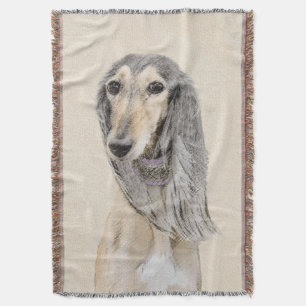 Saluki (Fawn) Painting - Cute Original Dog Art Throw Blanket