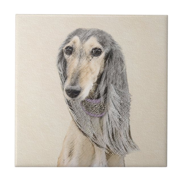 Saluki (Fawn) Painting - Cute Original Dog Art Tile (Front)