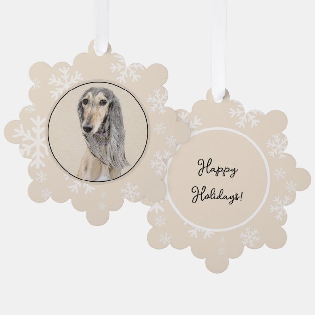 Saluki (Fawn) Painting - Cute Original Dog Art Tree Decoration Card (Front/Back)
