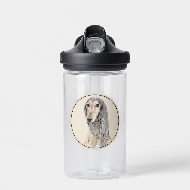 Saluki (Fawn) Painting - Cute Original Dog Art Water Bottle (Front)