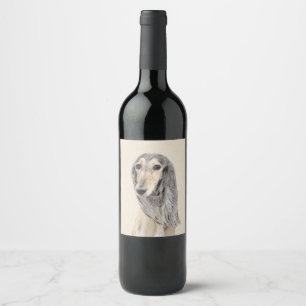 Saluki (Fawn) Painting - Cute Original Dog Art Wine Label