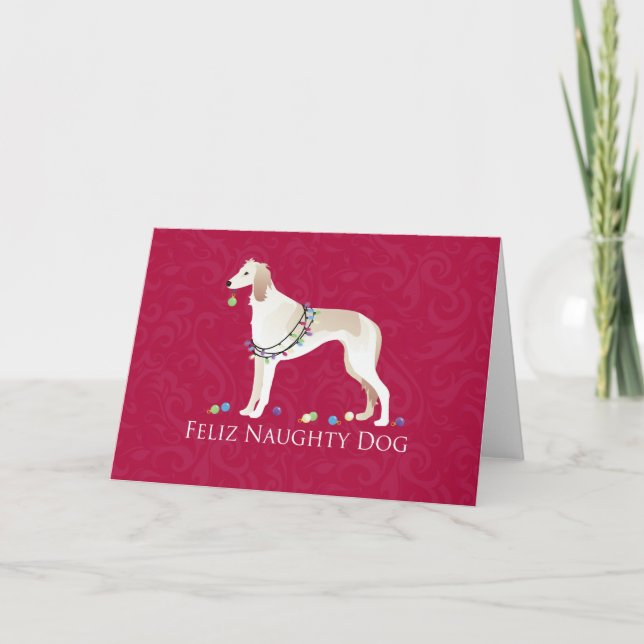 Saluki Feliz Naughty Dog Christmas Design Holiday Card (Front)