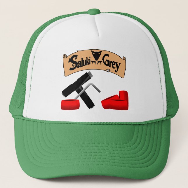 saluki grey banner skate tool and wheels trucker hat (Front)