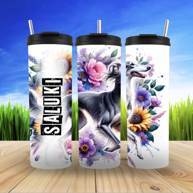 Saluki in Blooming Elegance Thermal Tumbler (Creator Uploaded)