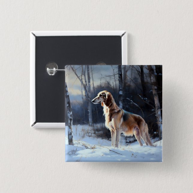 Saluki Let It Snow Christmas 15 Cm Square Badge (Front & Back)