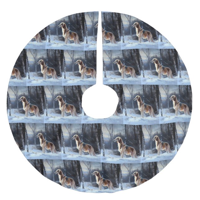 Saluki Let It Snow Christmas Brushed Polyester Tree Skirt (Front)