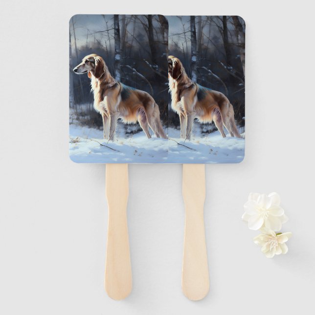 Saluki Let It Snow Christmas Hand Fan (Front and Back)