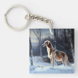 Saluki Let It Snow Christmas Key Ring